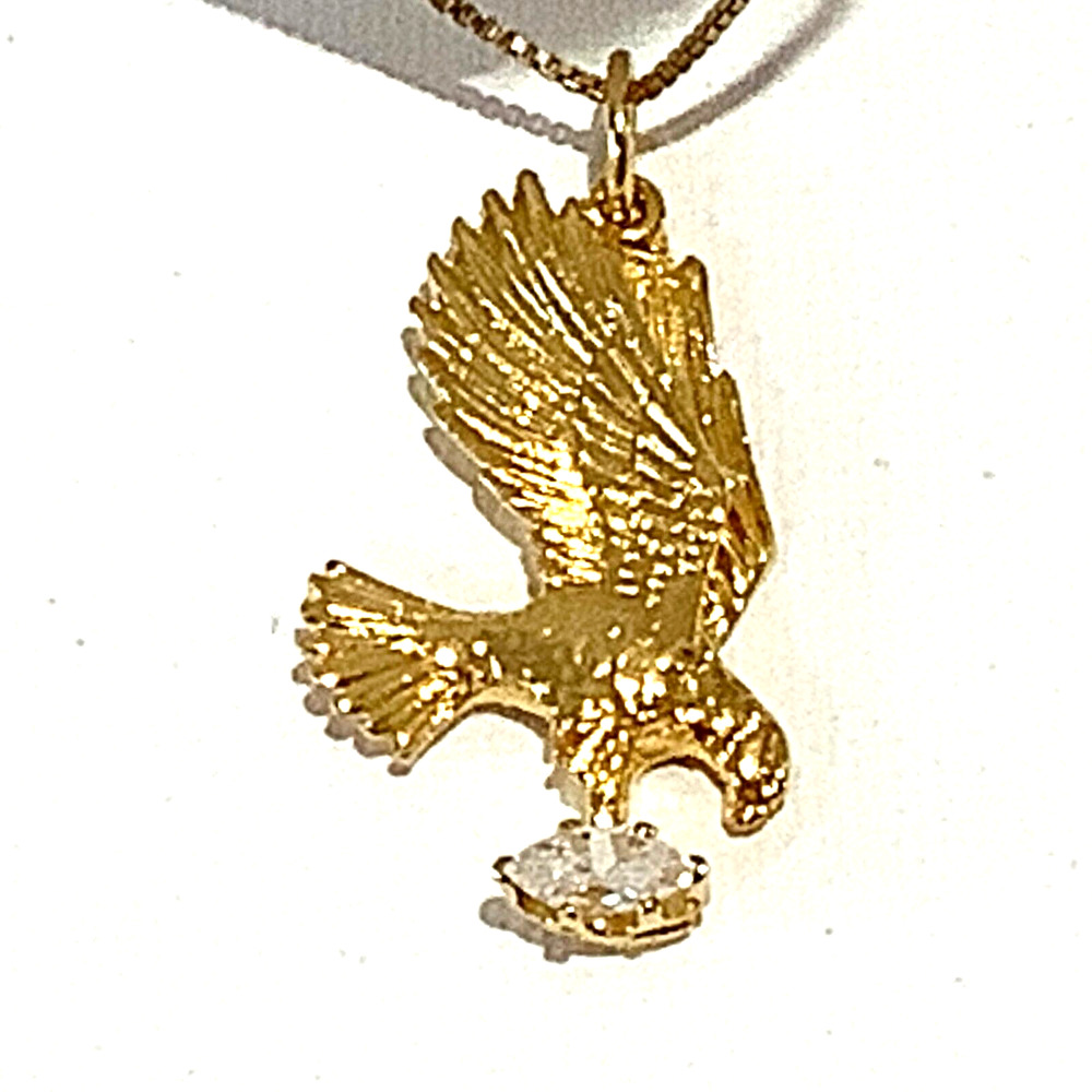 Gold Plated Necklace with Eagle Pendant Crystal Gemstone 18" Chain 925 Italy UTC